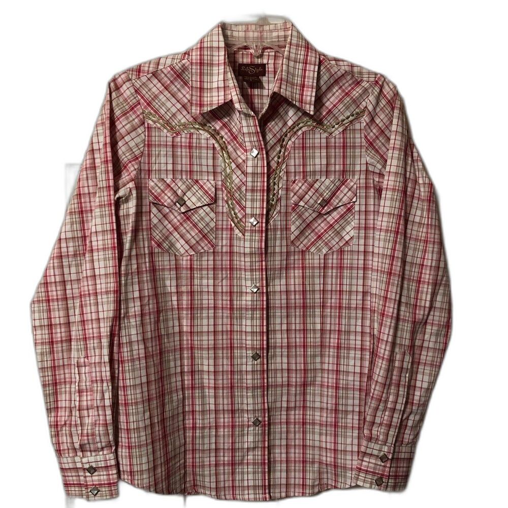 Womens Blouse Size Small Diamond Pearl Snap Western Plaid Shirt